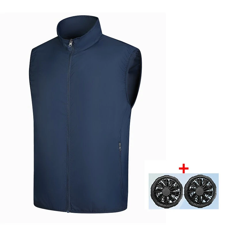 (image for) TENGOO Air Conditioning Clothing Vest 3-Gears Wind Speeds Sun Protection Cooling Vest USB Charging Continuous Cooling Jacket with Two Fans for Summer High Temperature Operation